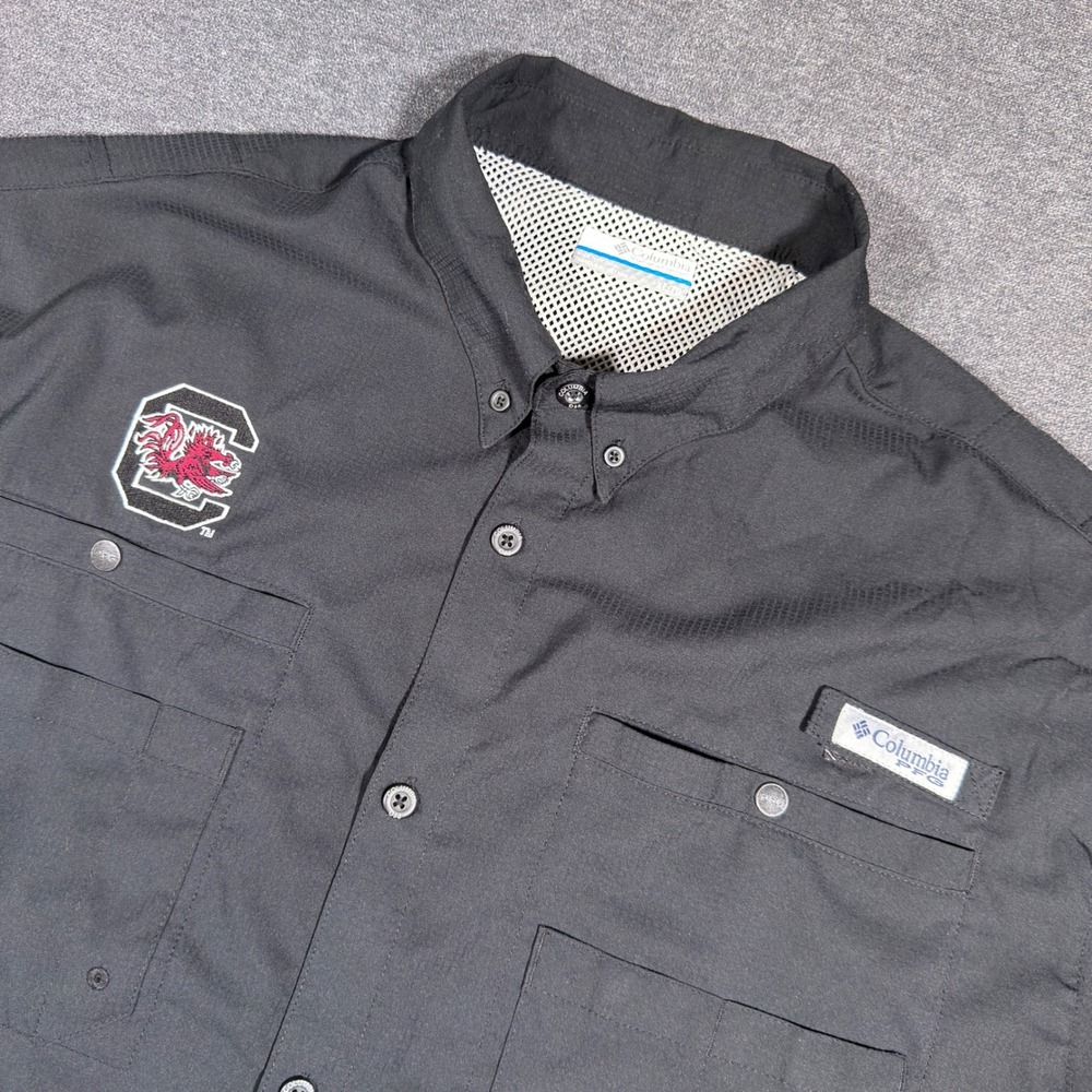 Columbia PFG Fishing Shirt Mens XL Black South Carolina Gamecocks Short‎ Sleeve